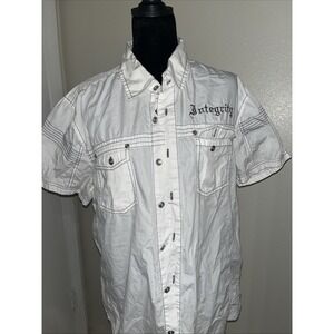 white long-sleeve button-down shirt from XIOS New York contrast dark stitching